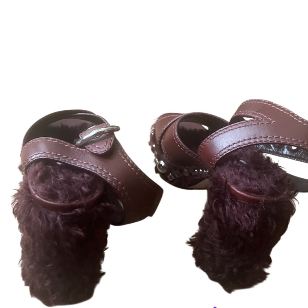 MIU MIU EMBELLISHED FAUX FUR BURGUNDY HEELS SIZE IT 40, US 10 - Picture 6 of 7